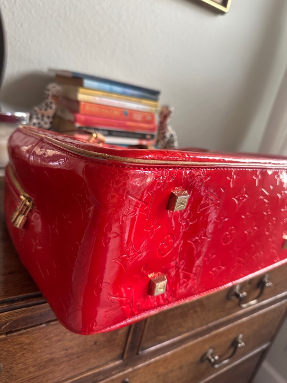 Louis Vuitton Sutton Red Patent Monogram satchel Bag with Tan Trim - Picture 8 of 17